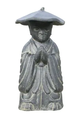 Product image 1 of the product “Standing monk with hat, 60cm high, cast stone, handcrafted & colored ”